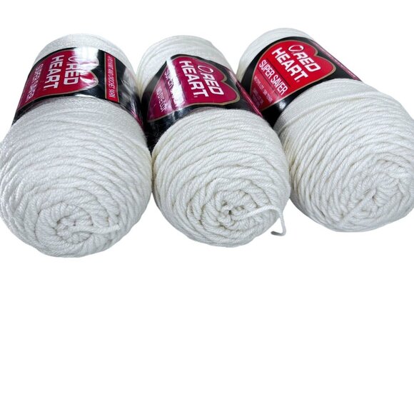 Red Heart Super Saver Yarn Aran 8 oz No Dye Lot of 3 Knit Craft New Old Stock - Picture 3 of 3